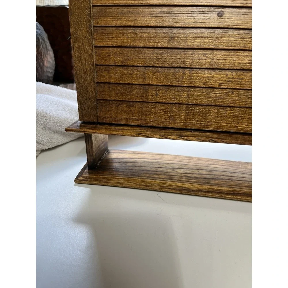 Vintage Antique Wood Wall Spice Rack Copper Hardware 14